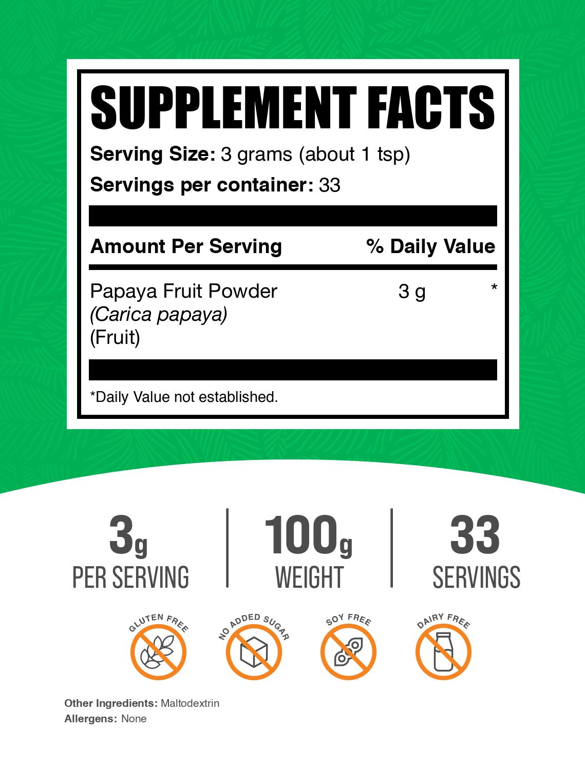 Papaya fruit powder label 100g