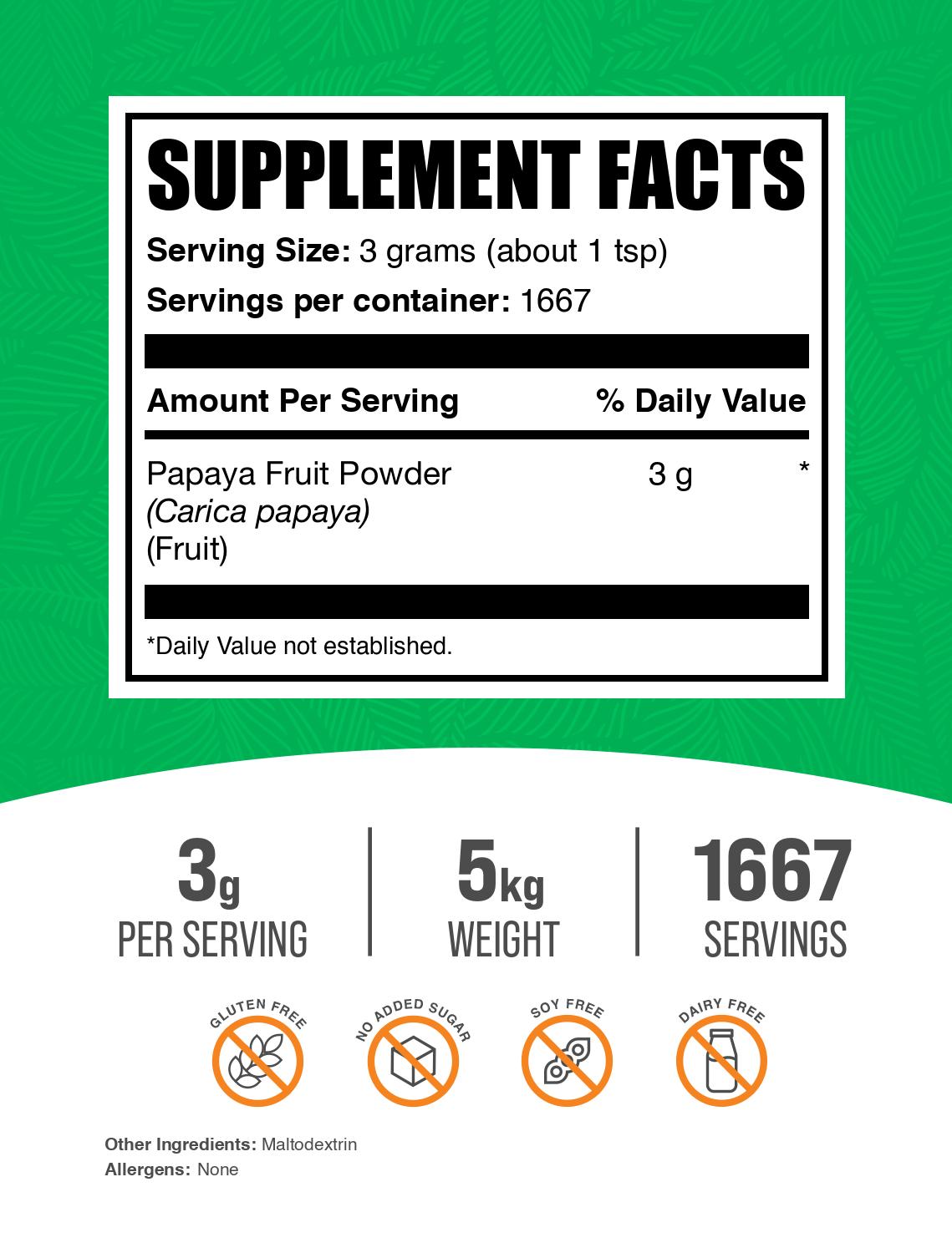 Papaya fruit powder label 5kg