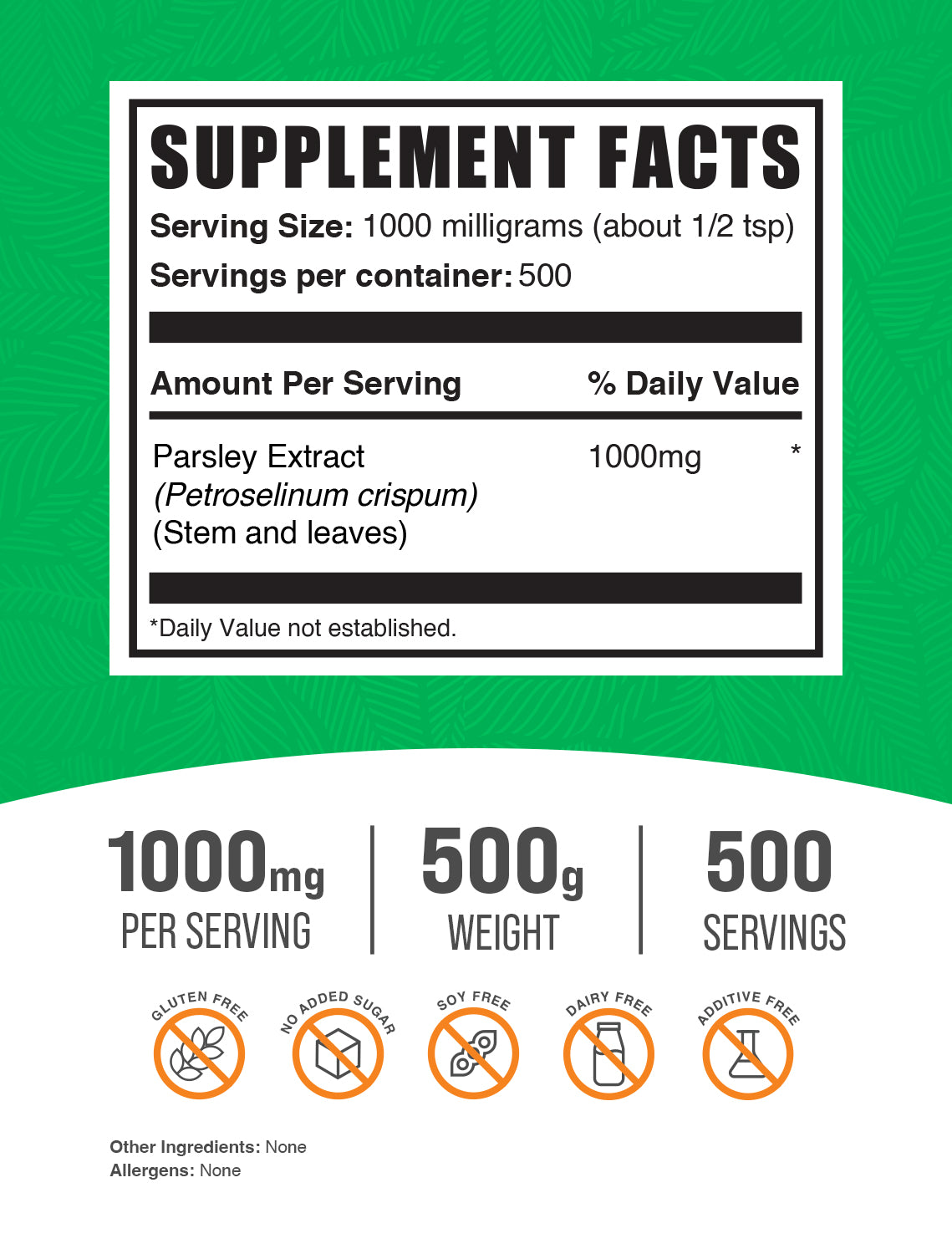 Parsley Extract powder label 500g