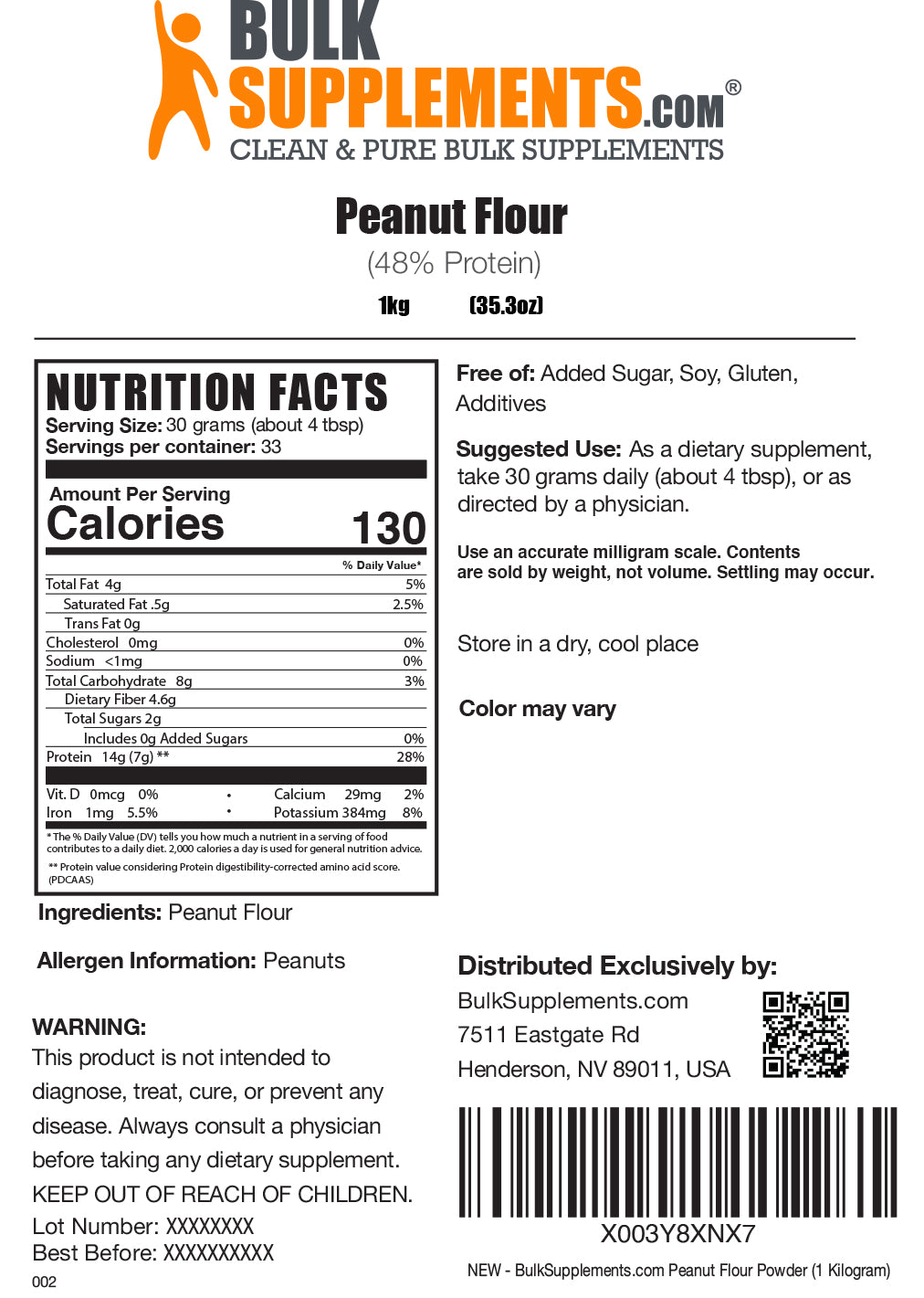 Peanut protein powder label 1kg