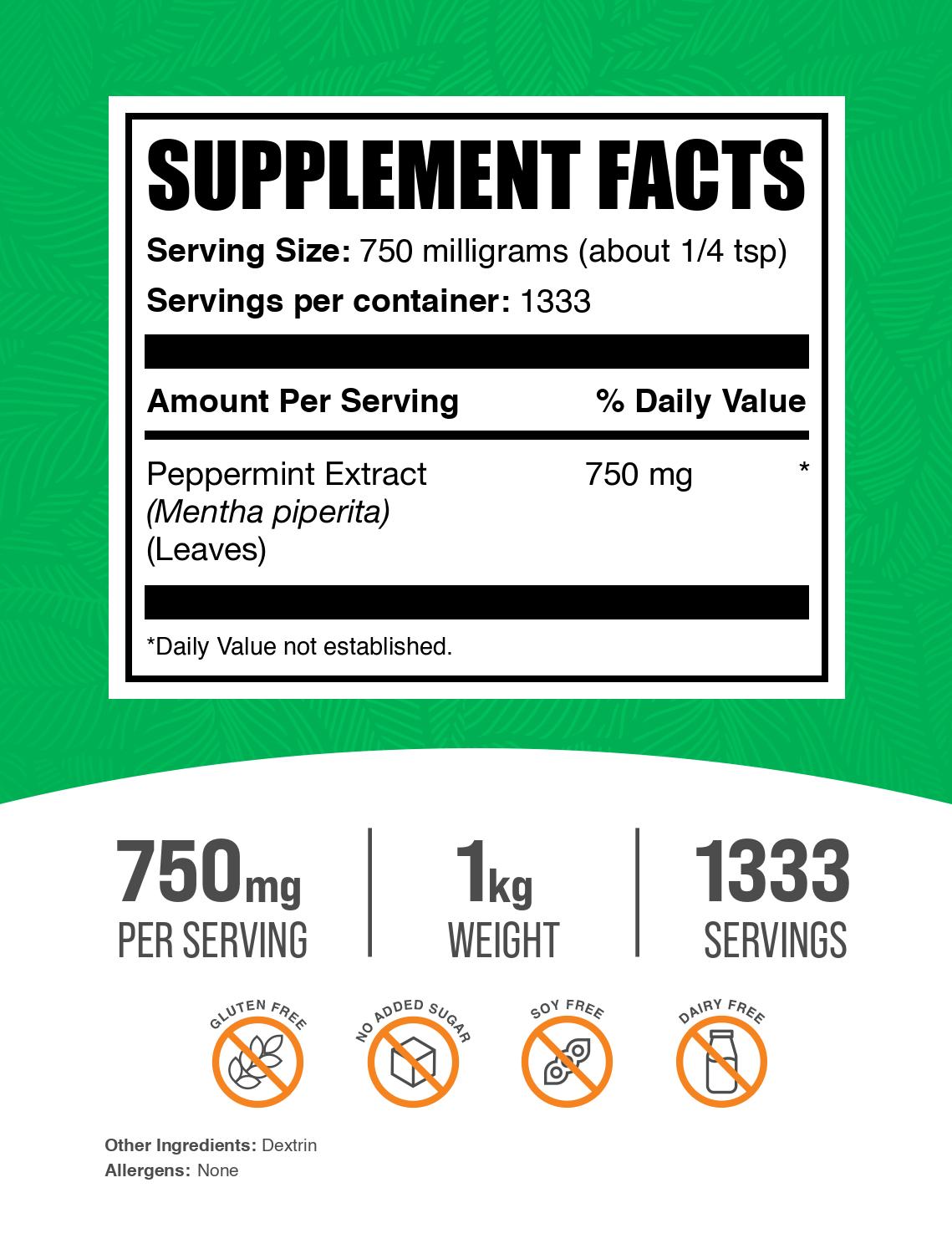 Peppermint Extract powder label 1kg