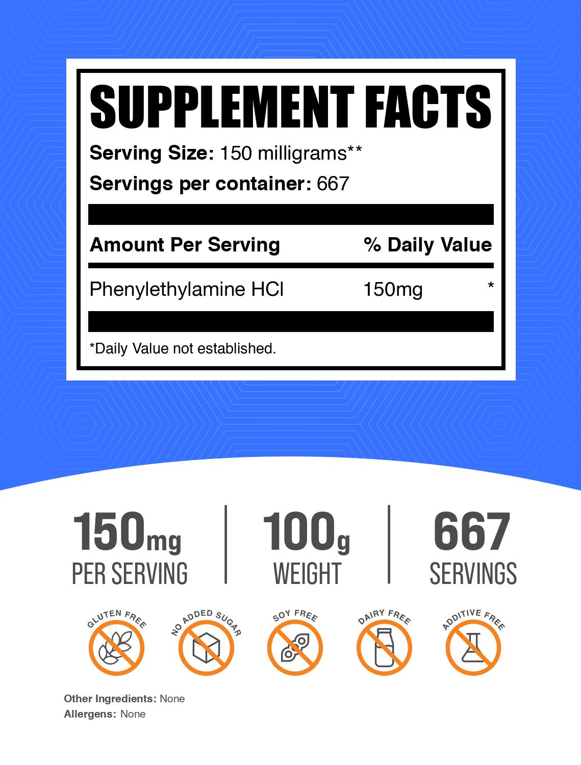 Phenylethylamine HCl (PEA) powder label 100g