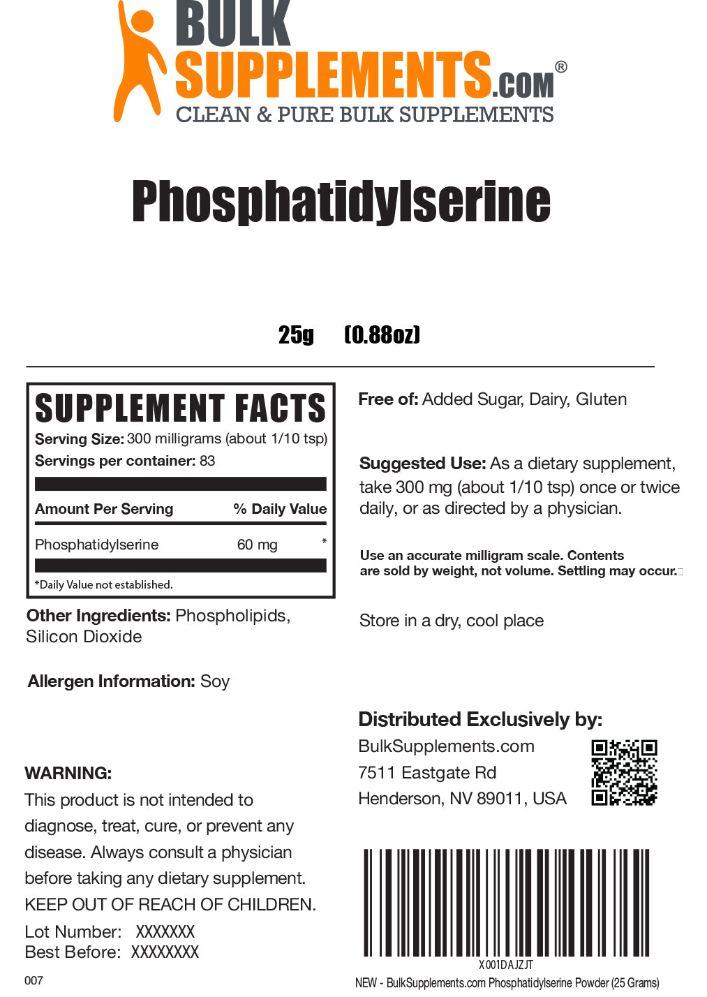 Phosphatidylserine powder label 25g
