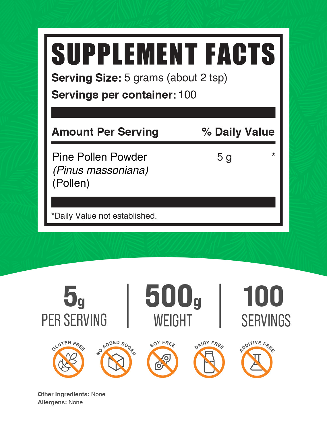 Pine pollen powder label 500g