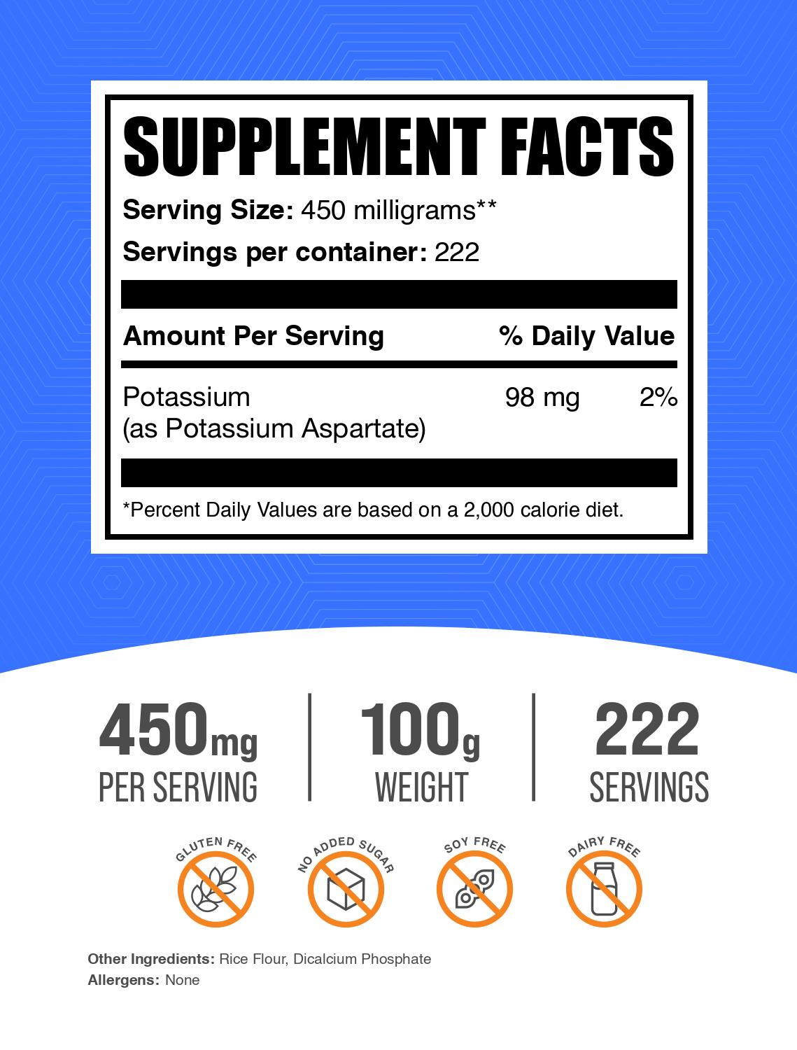 Potassium Aspartate powder label 100g