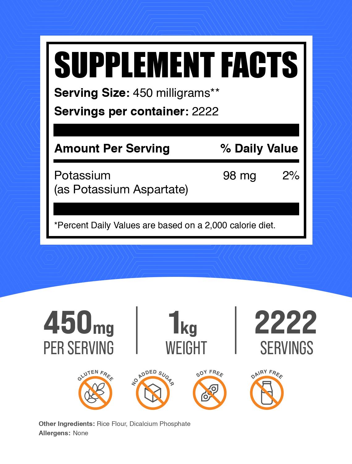 Potassium Aspartate powder label 1kg