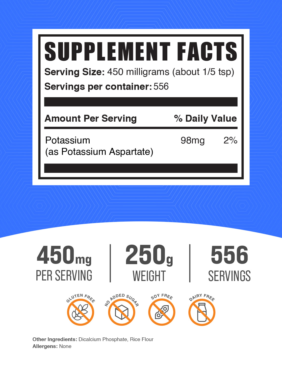 Potassium Aspartate powder label 250g