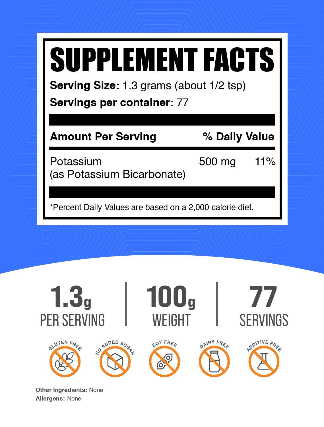 Potassium Bicarbonate powder label 100g