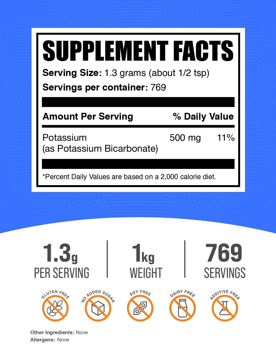 Potassium Bicarbonate powder label 1kg