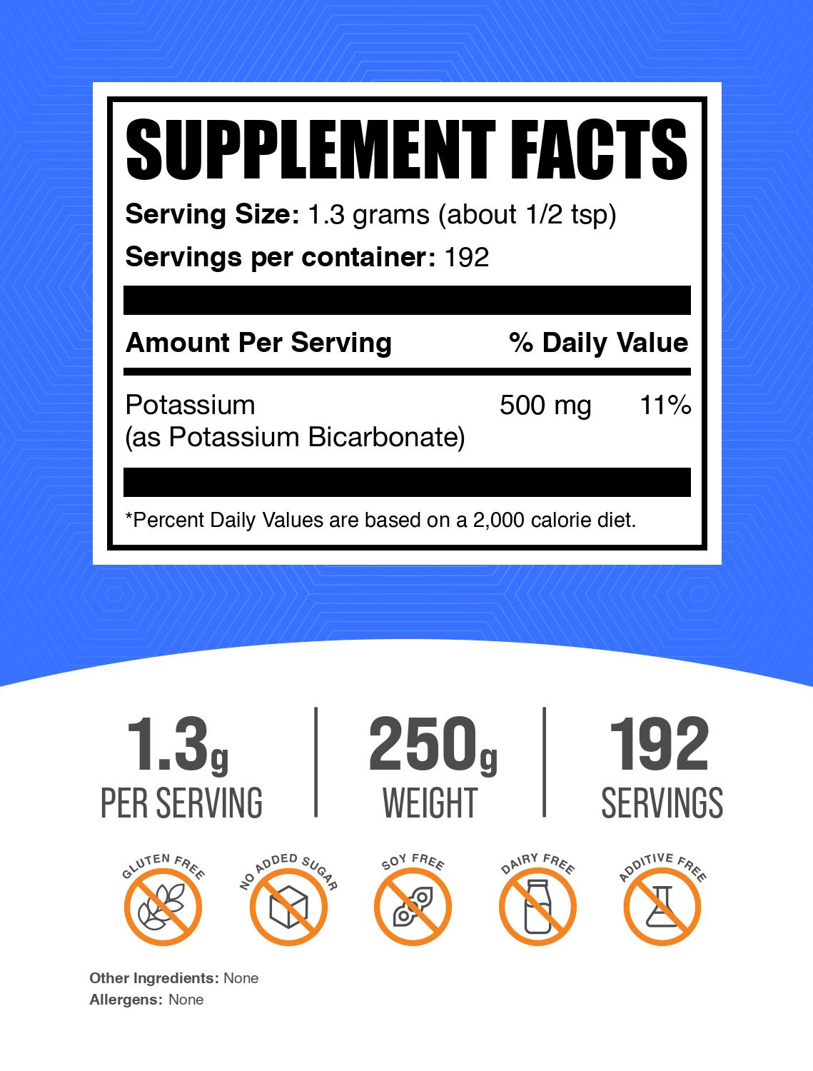 Potassium Bicarbonate powder label 250g