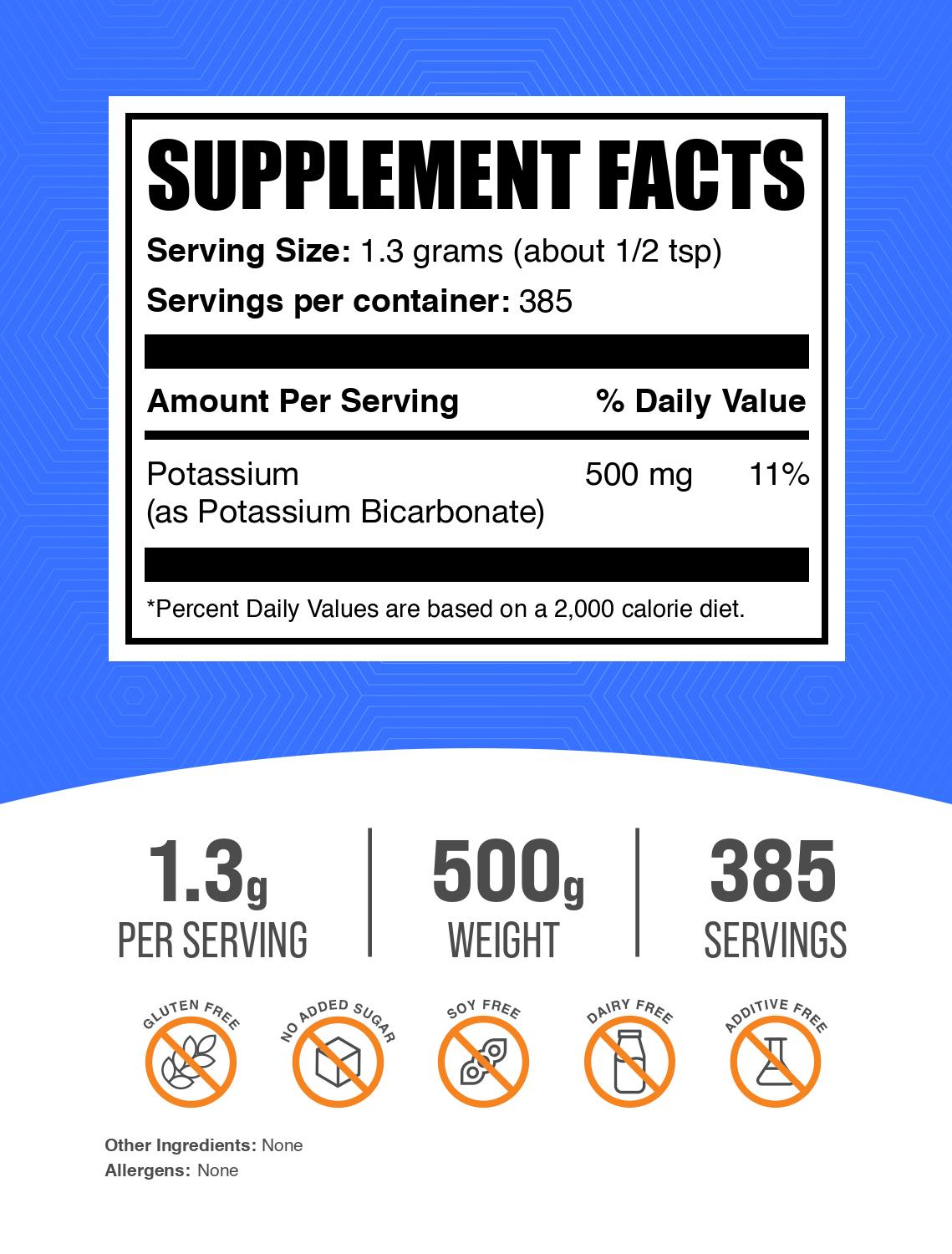 Potassium Bicarbonate powder label 500g