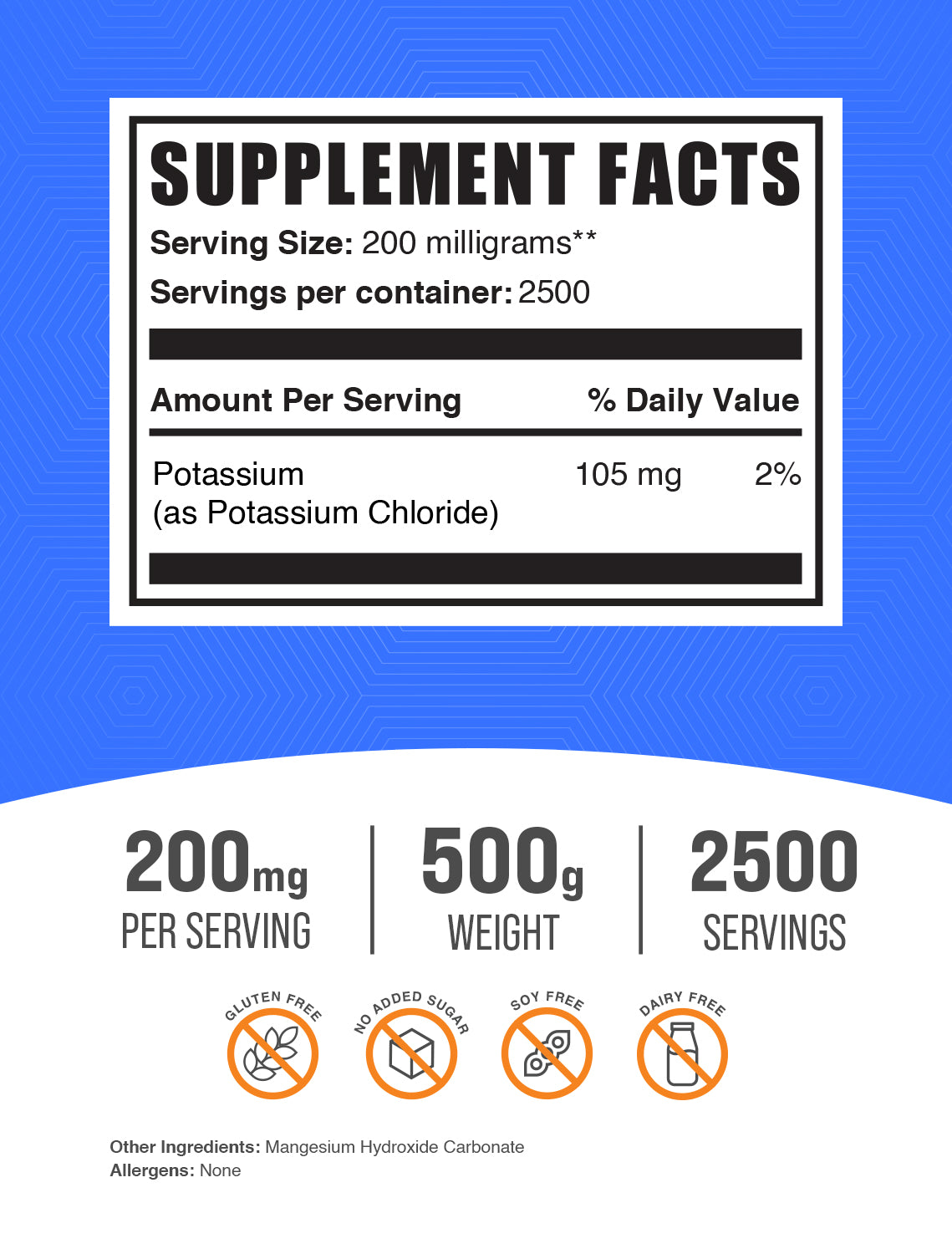 Potassium chloride powder label 500g