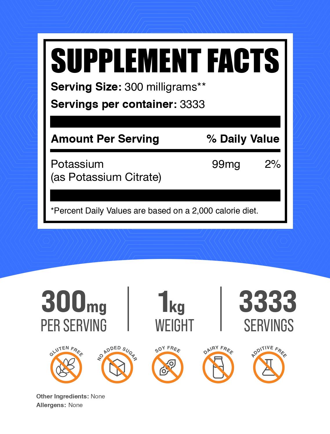 Potassium citrate powder label 1kg