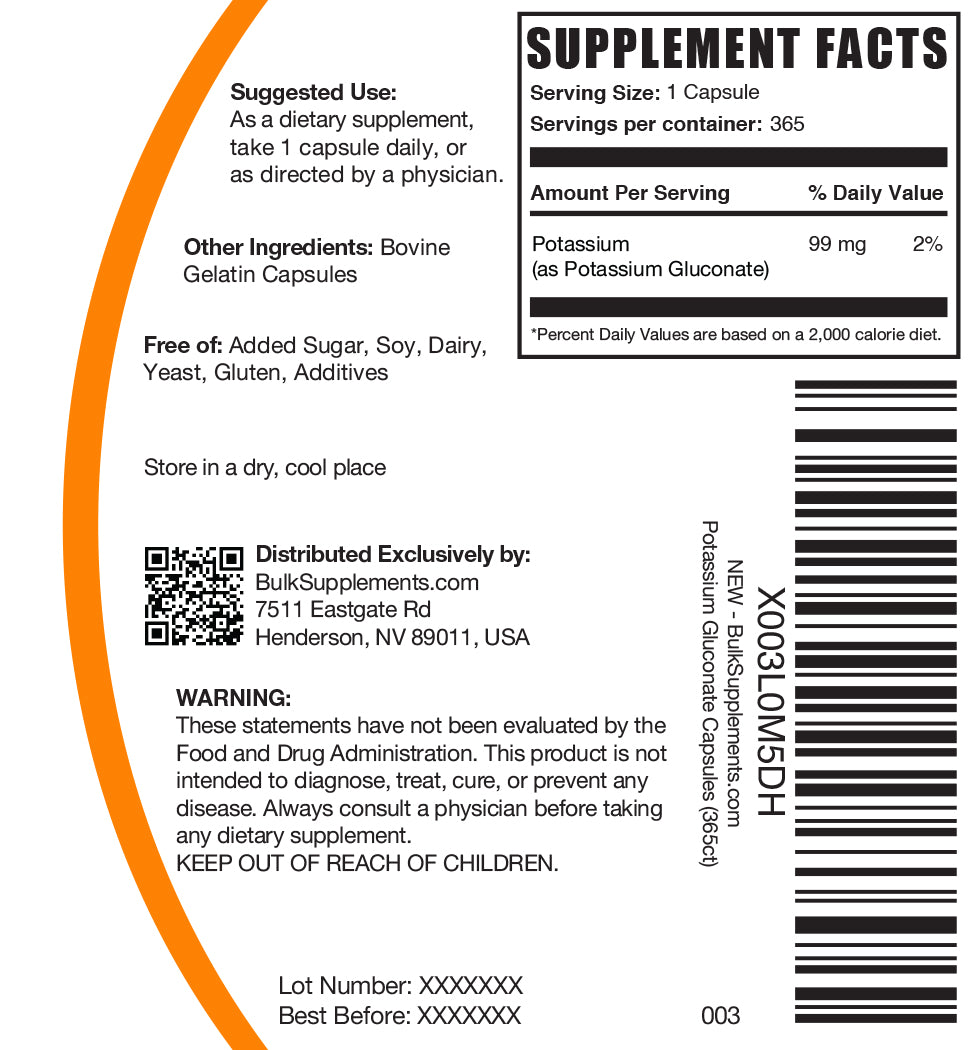 Potassium gluconate capsule label 365 ct