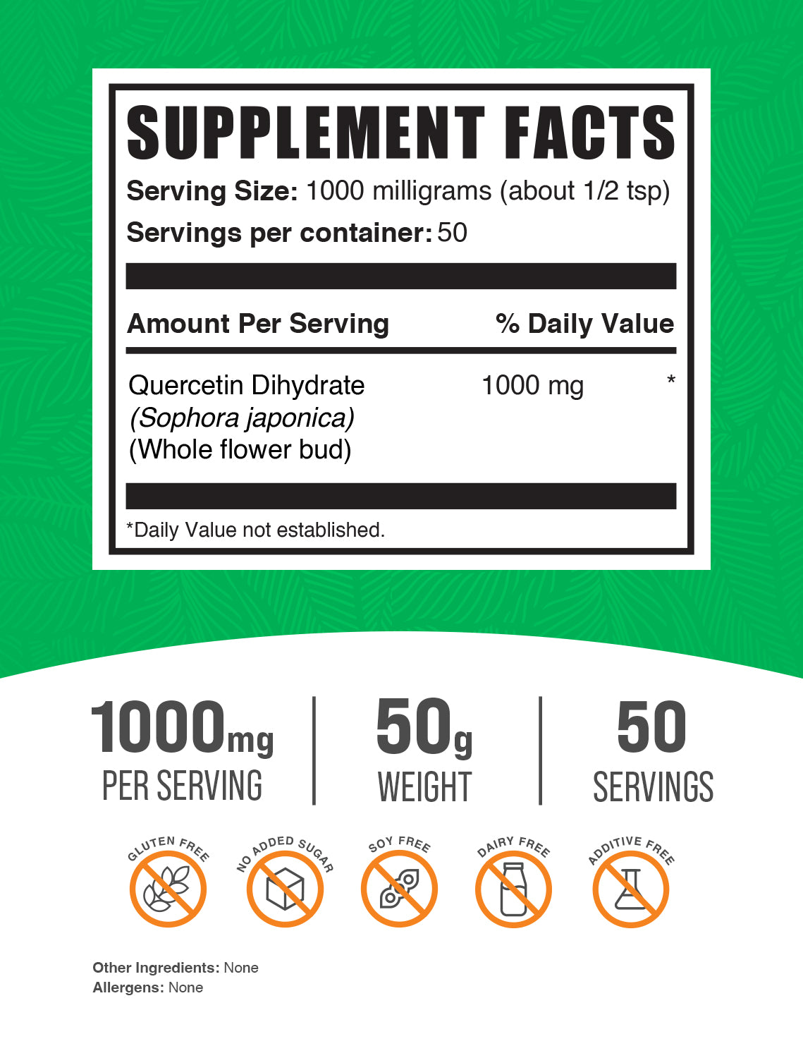 Quercetin Dihydrate Powder label 50g