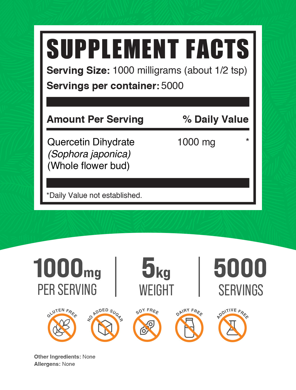 Quercetin Dihydrate Powder label 5kg