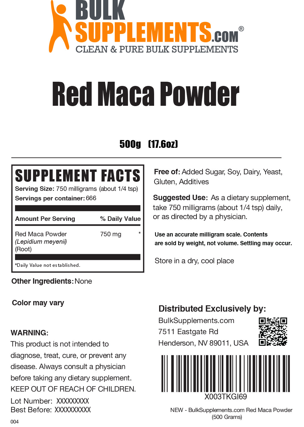 Red Maca Powder label 500g