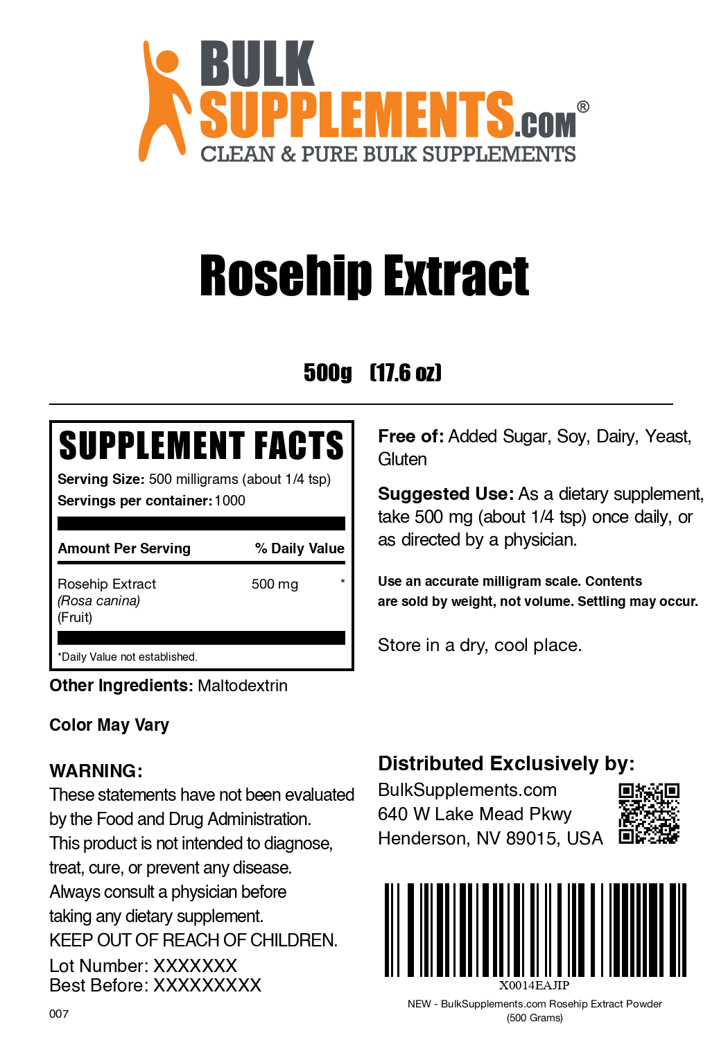 Rosehip Extract Powder label 500g