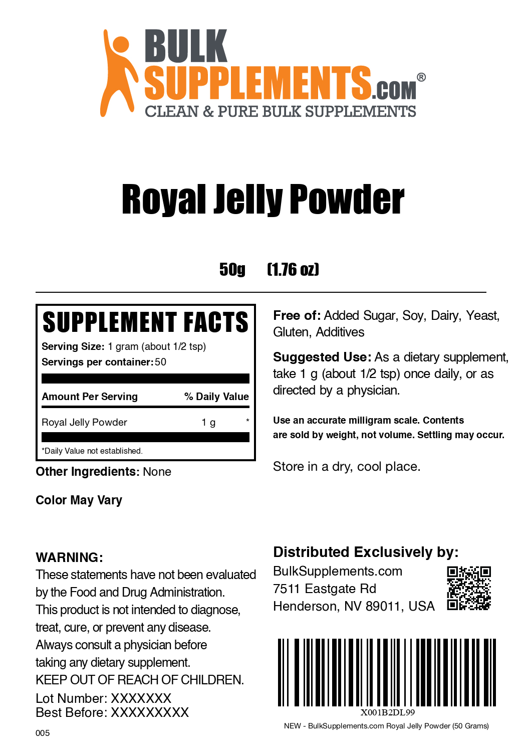 Royal jelly powder label 50g