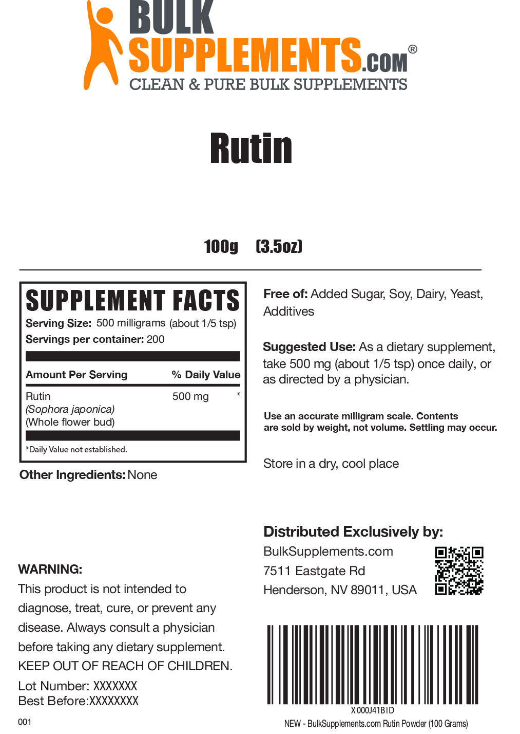 Rutin powder label 100g