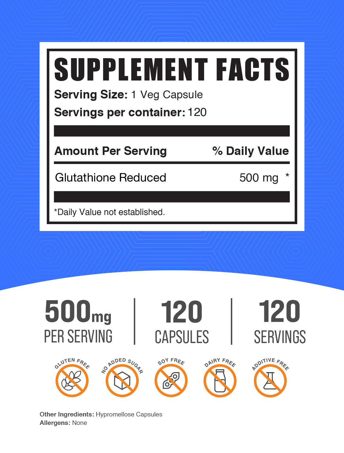 Reduced Glutathione capsule label 120 ct