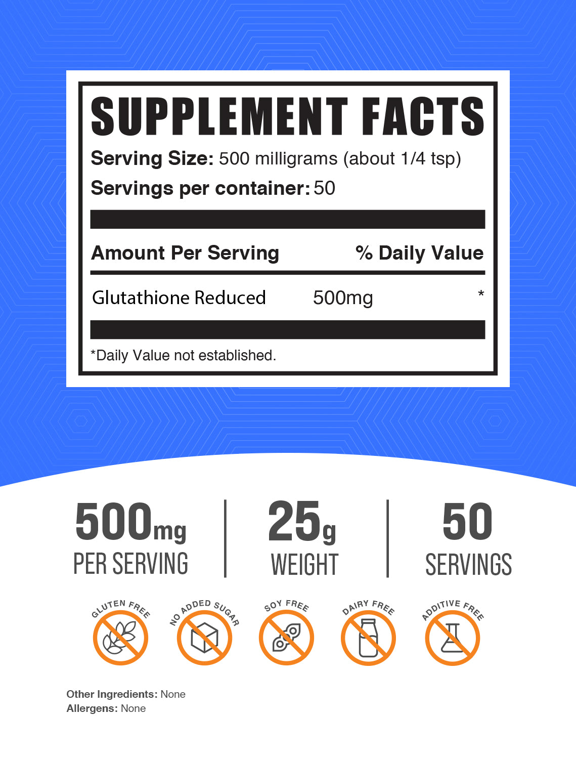 Reduced glutathione powder label 25g