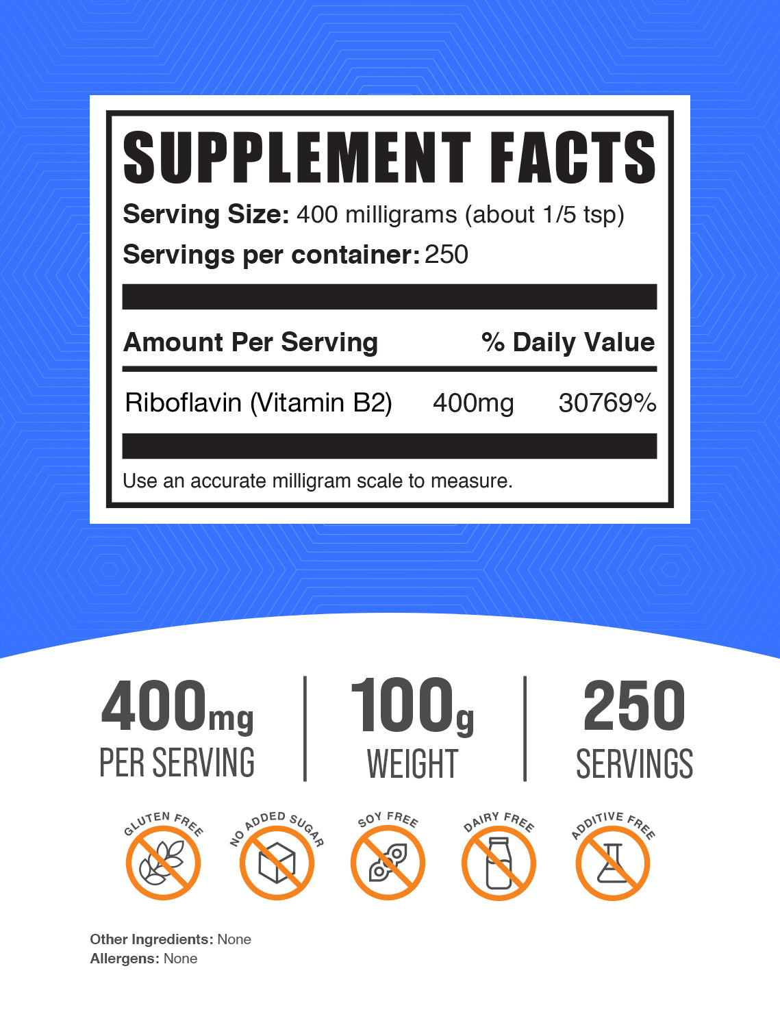 Riboflavin (Vitamin B2) powder label 100g