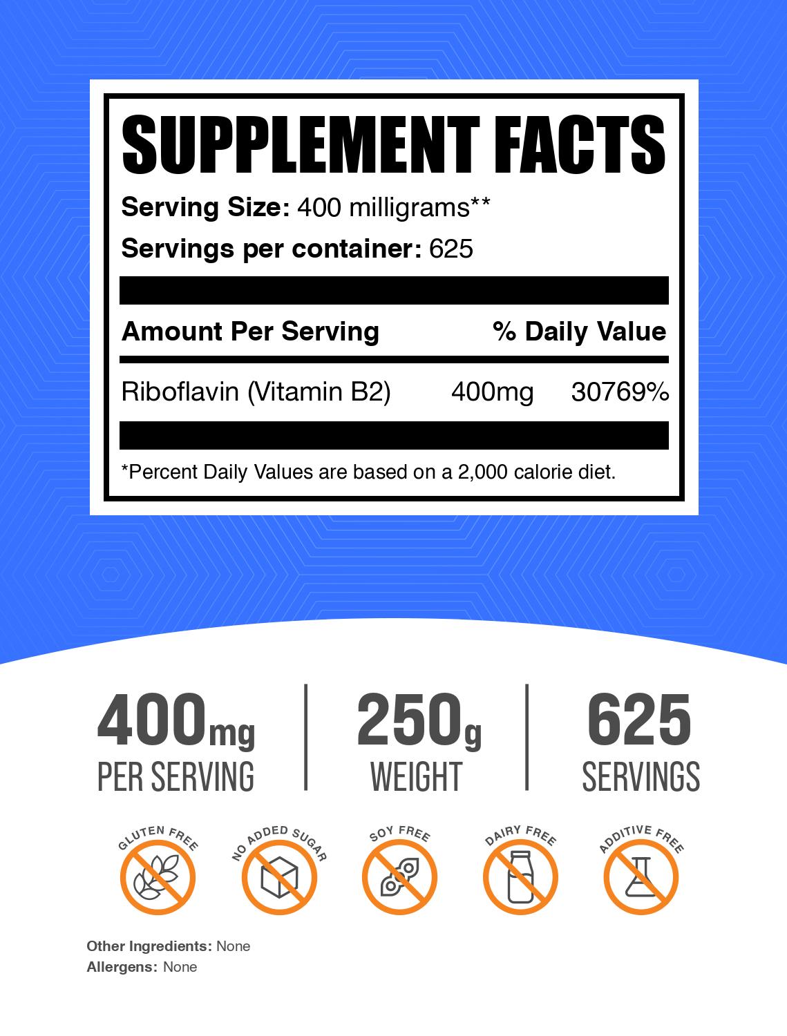 Riboflavin (Vitamin B2) powder label 250g