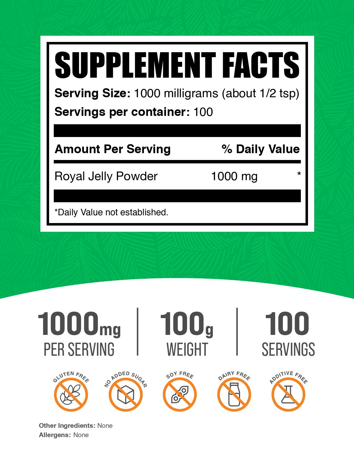 Royal Jelly Powder label 100g