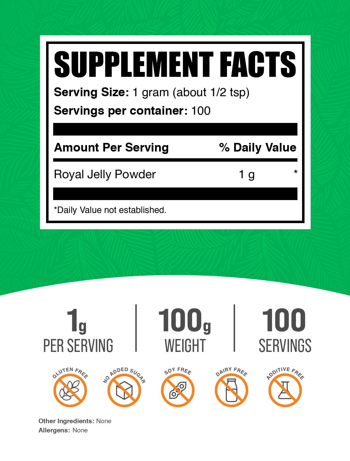 Royal jelly powder label 100g