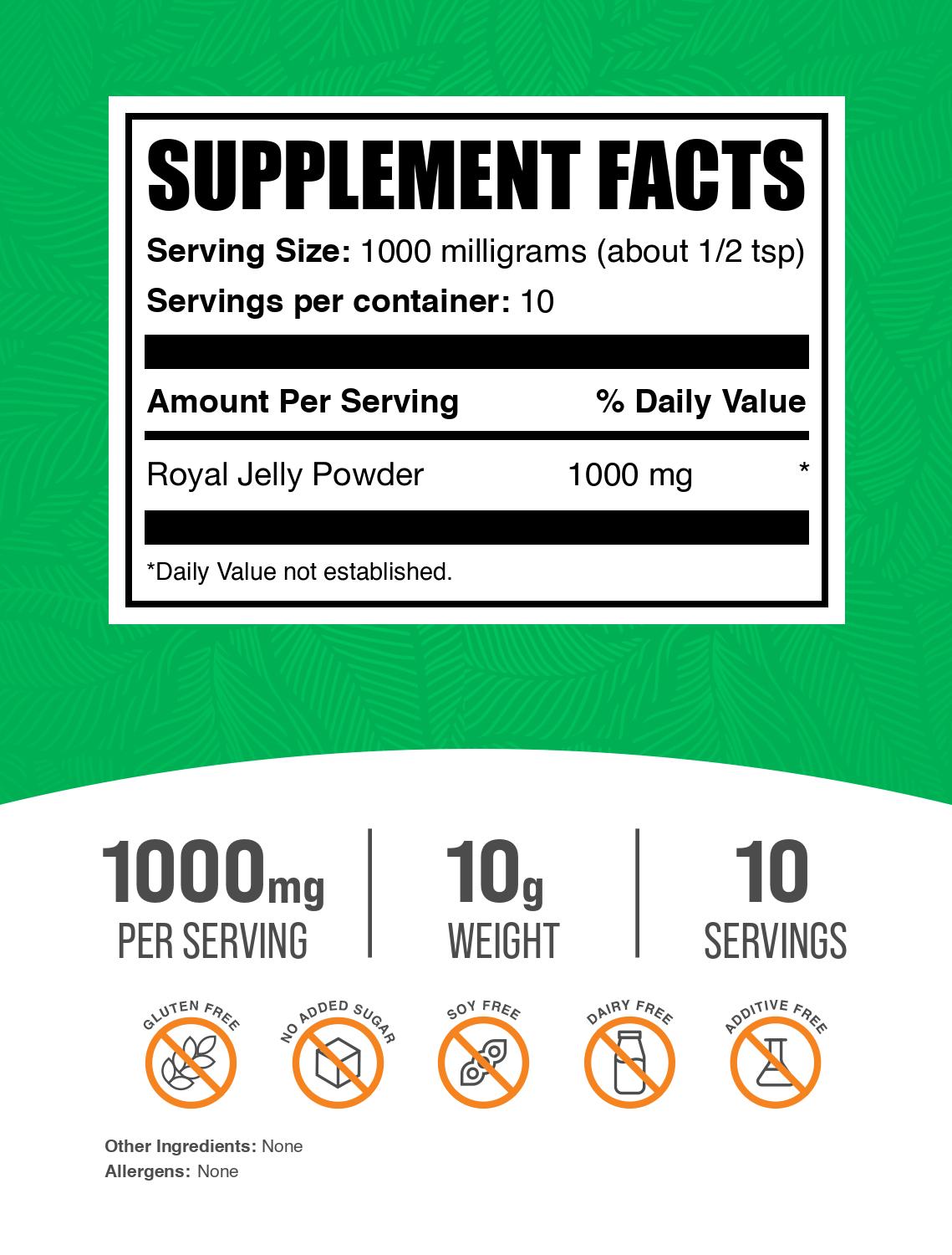 Royal Jelly Powder label 10g