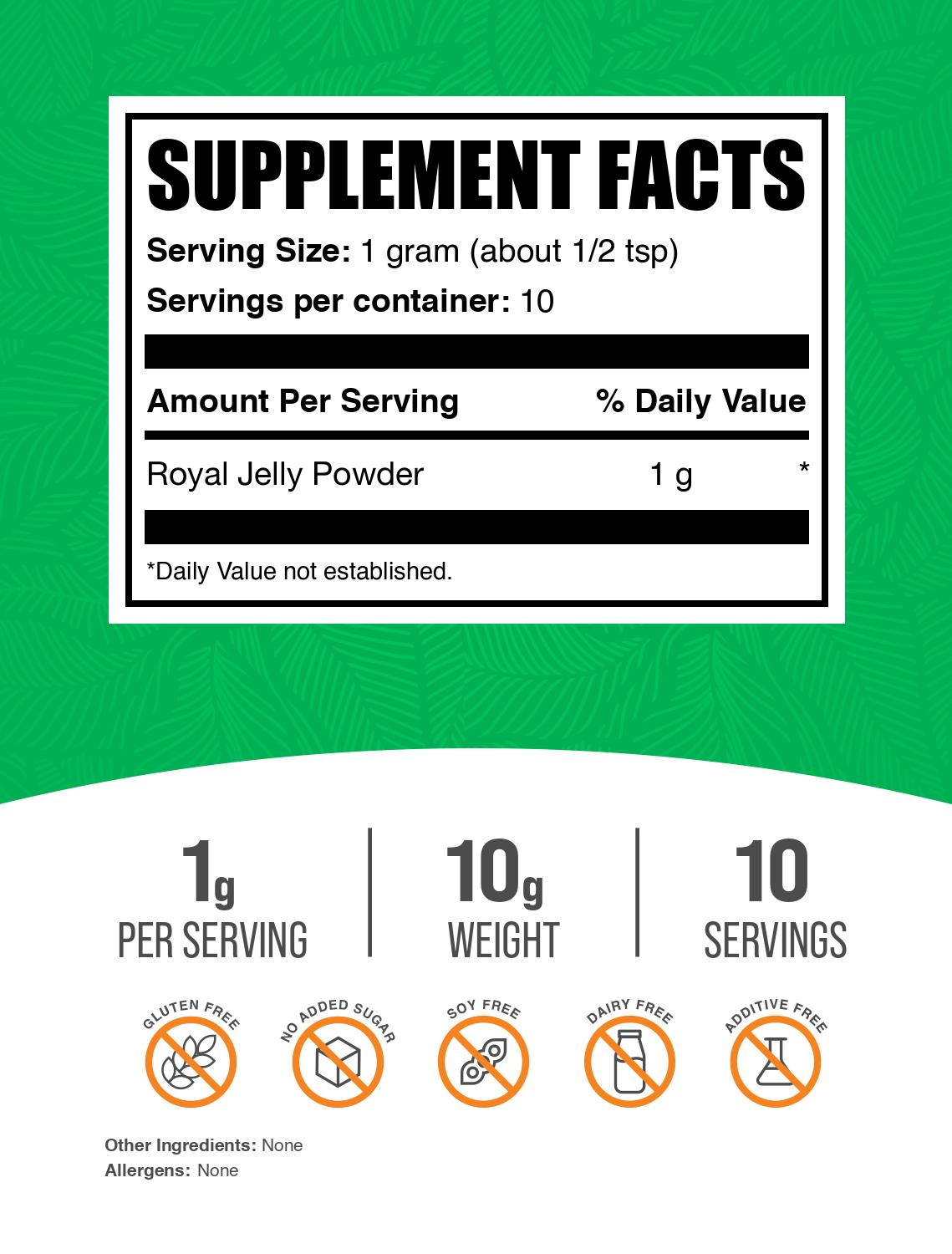 Royal jelly powder label 10g