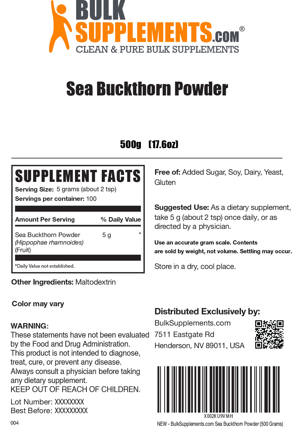 Sea Buckthorn powder label 500g