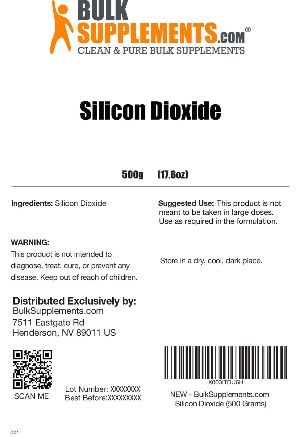 Silicon Dioxide powder label 500g