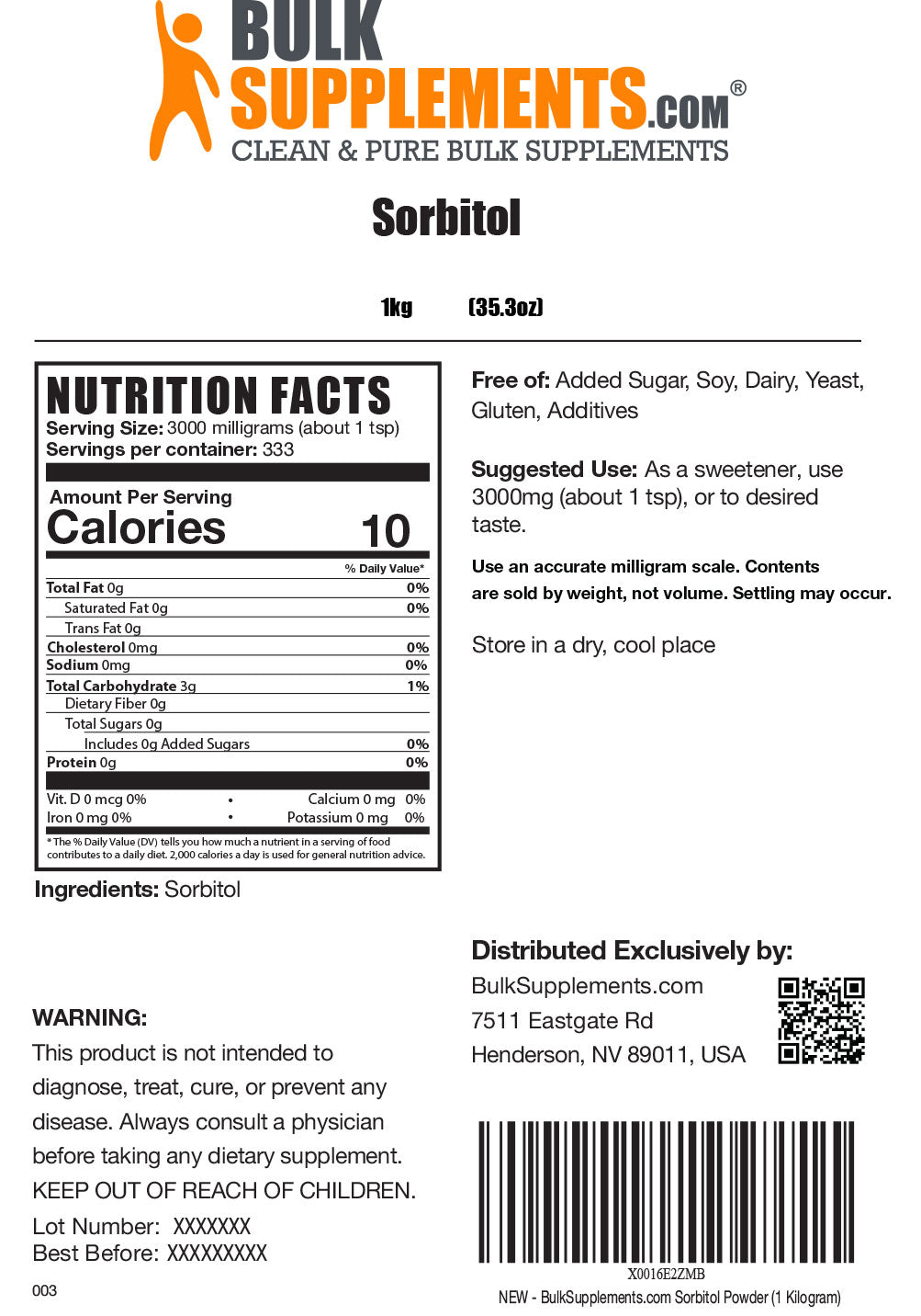 Sorbitol powder label 1kg