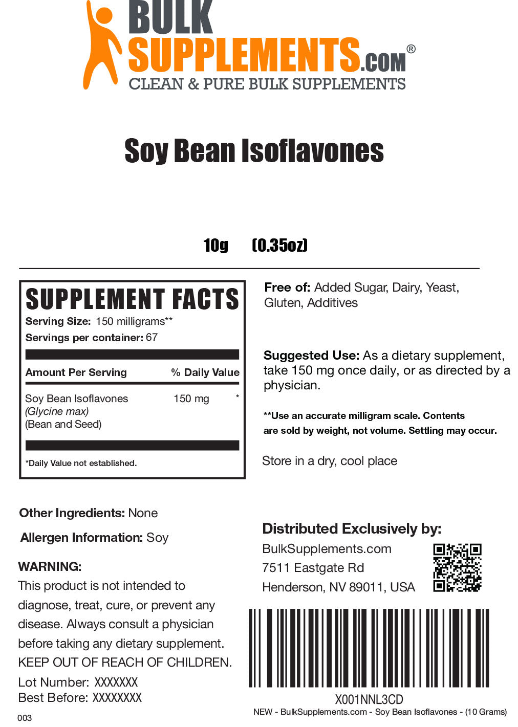 Soy isoflavones powder label 100g