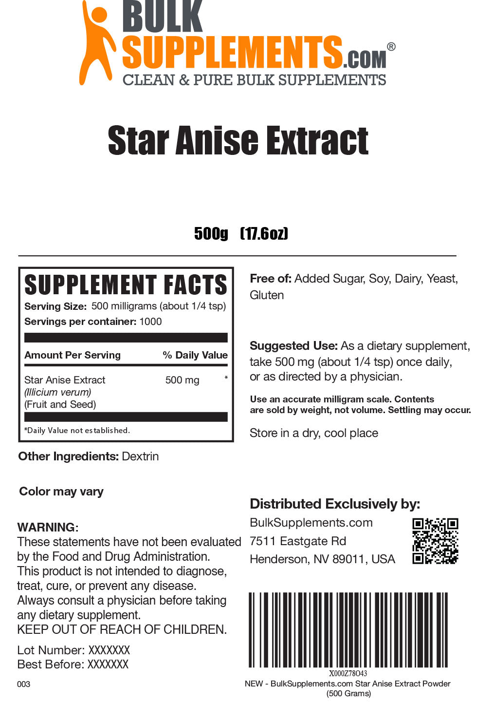 Star Anise Extract Powder 500g