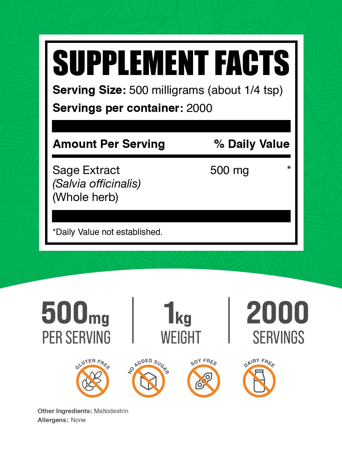 Sage Extract powder label 1kg