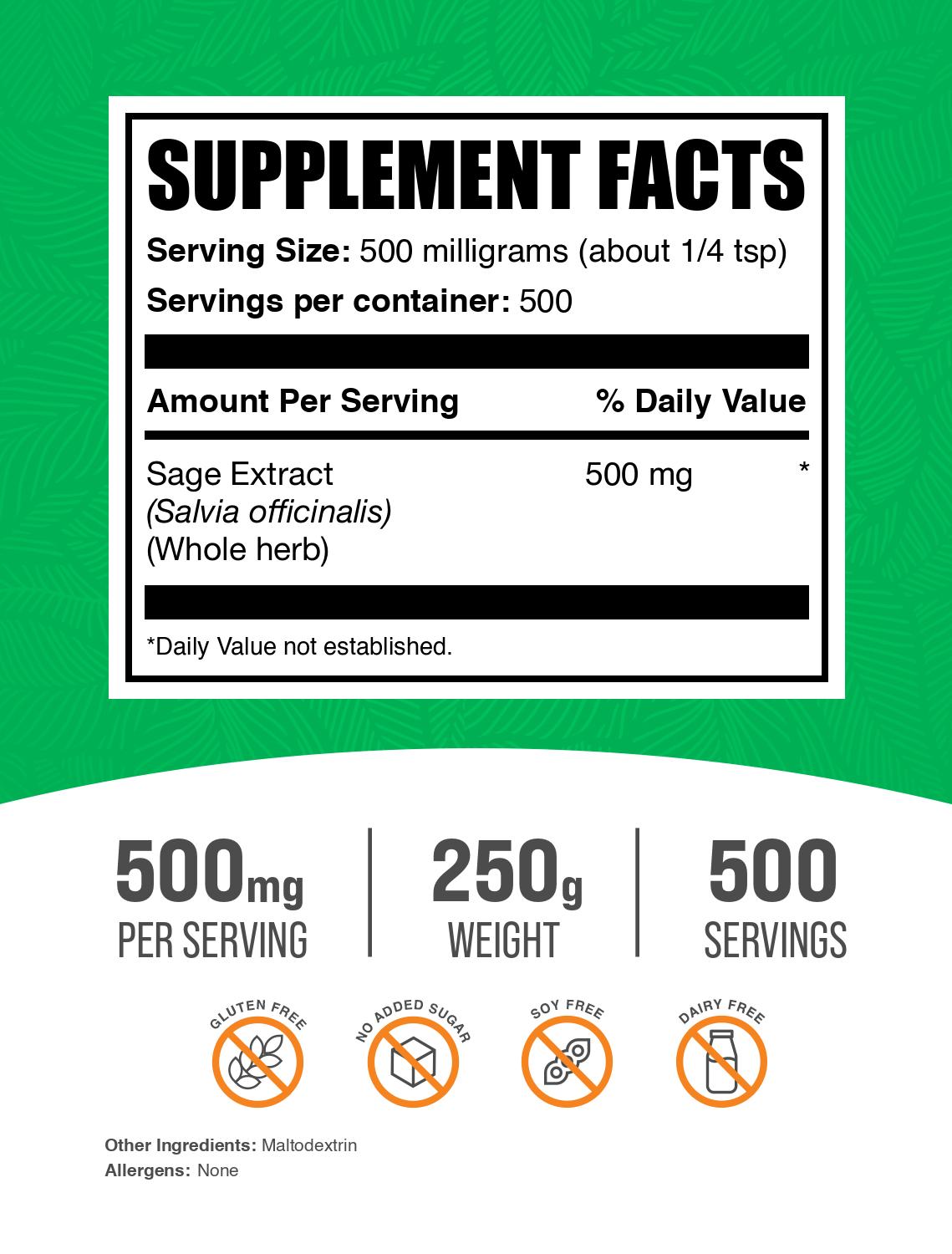 Sage Extract powder label 250g