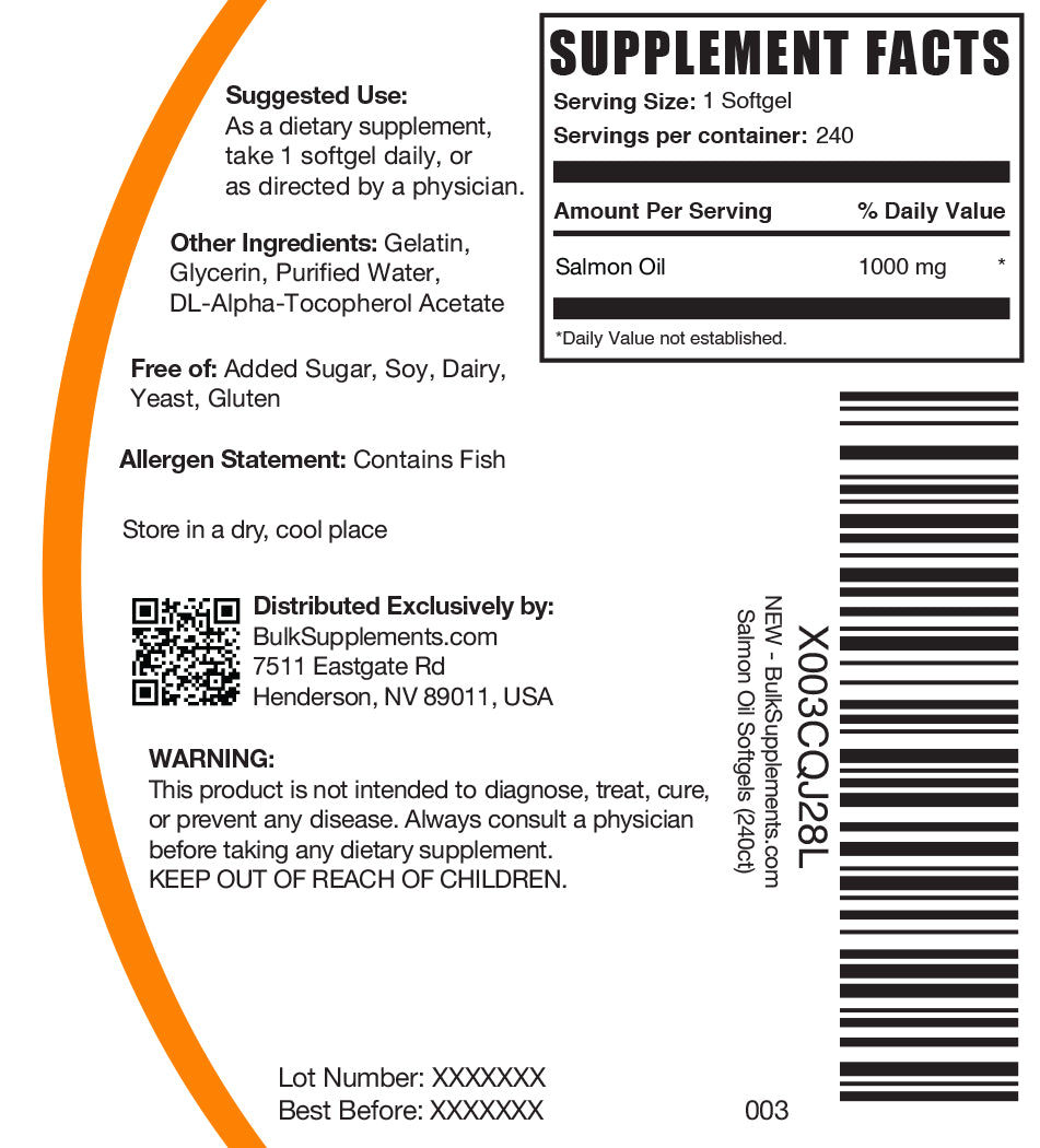 Salmon Oil Softgels 240 ct label