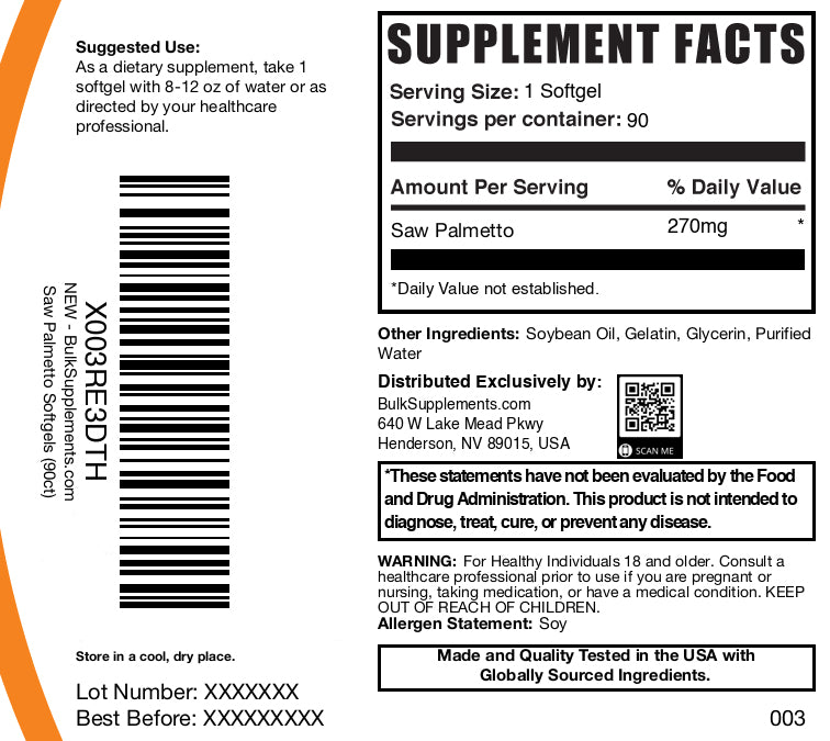 Saw Palmetto Softgels 90 ct label