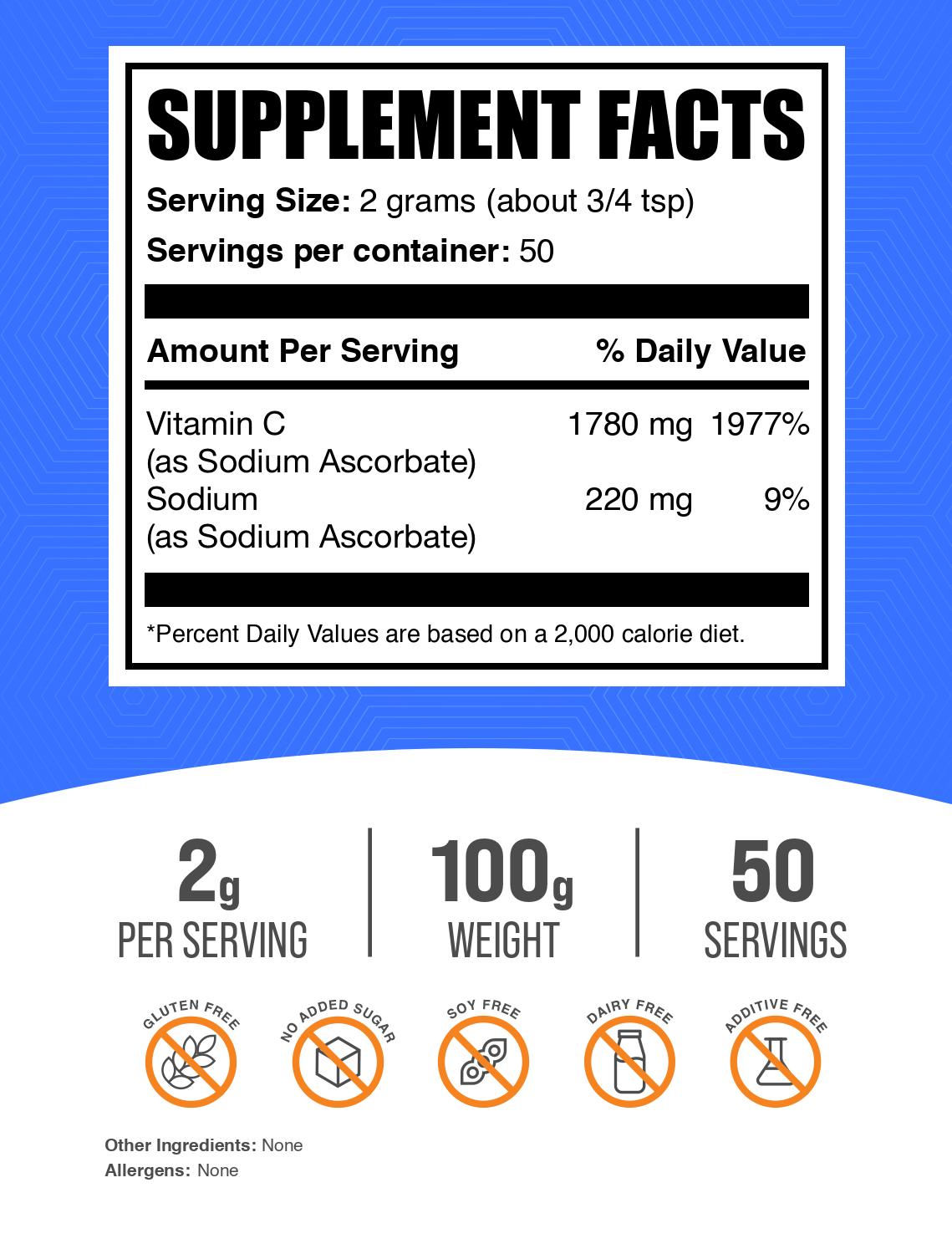 Sodium Ascorbate powder label 100g