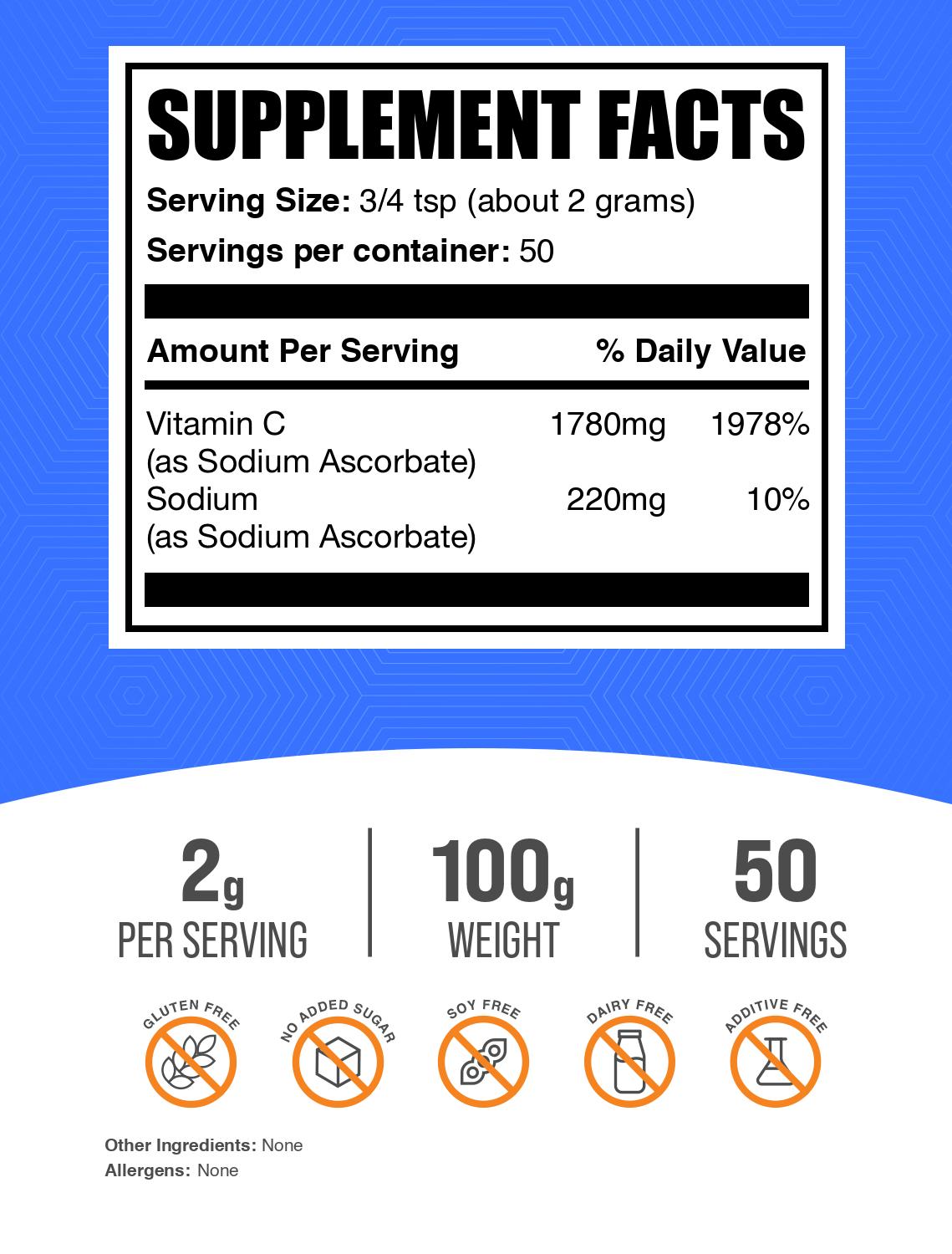 Sodium Ascorbate powder label 100g