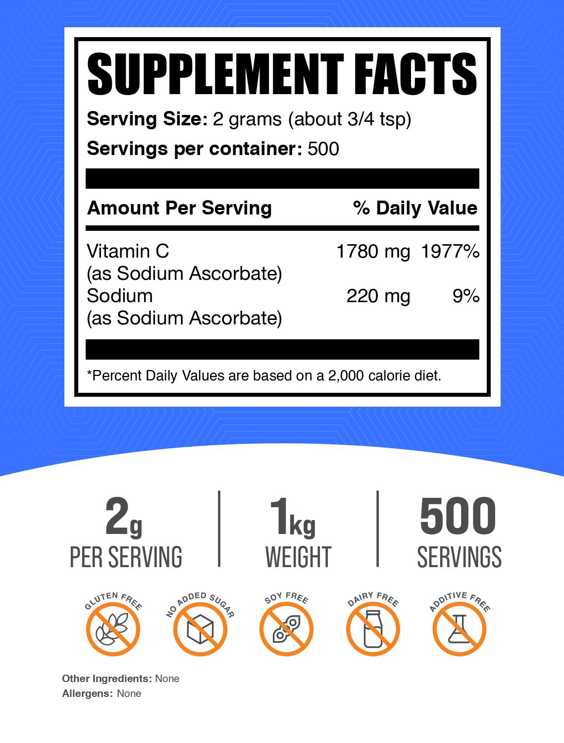 Sodium Ascorbate powder label 1kg