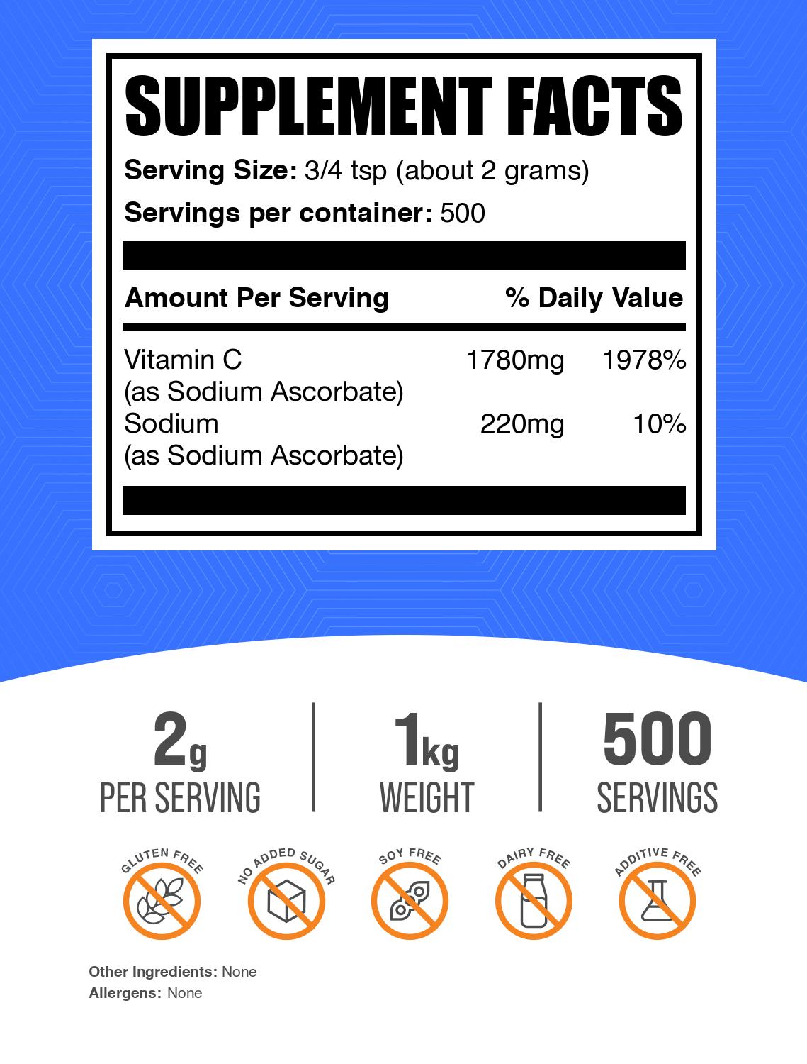 Sodium Ascorbate powder label 1kg