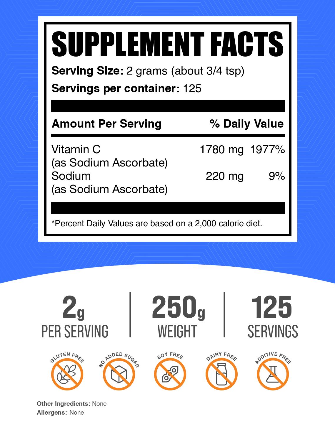 Sodium Ascorbate powder label 250g