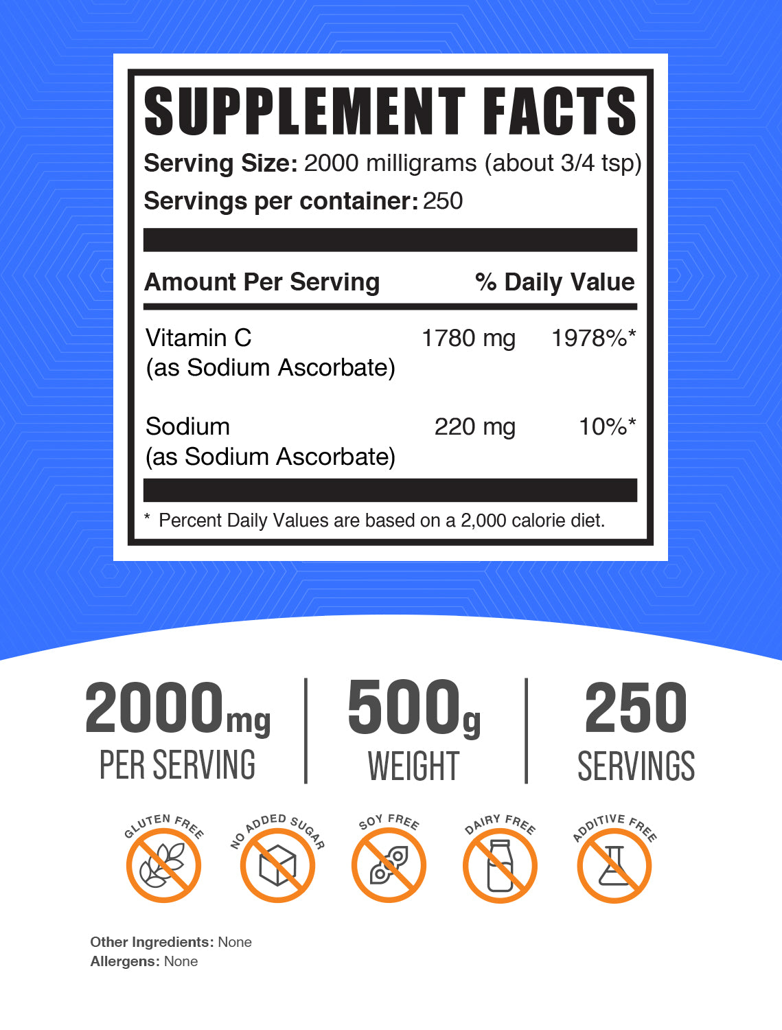 Sodium Ascorbate powder label 500g