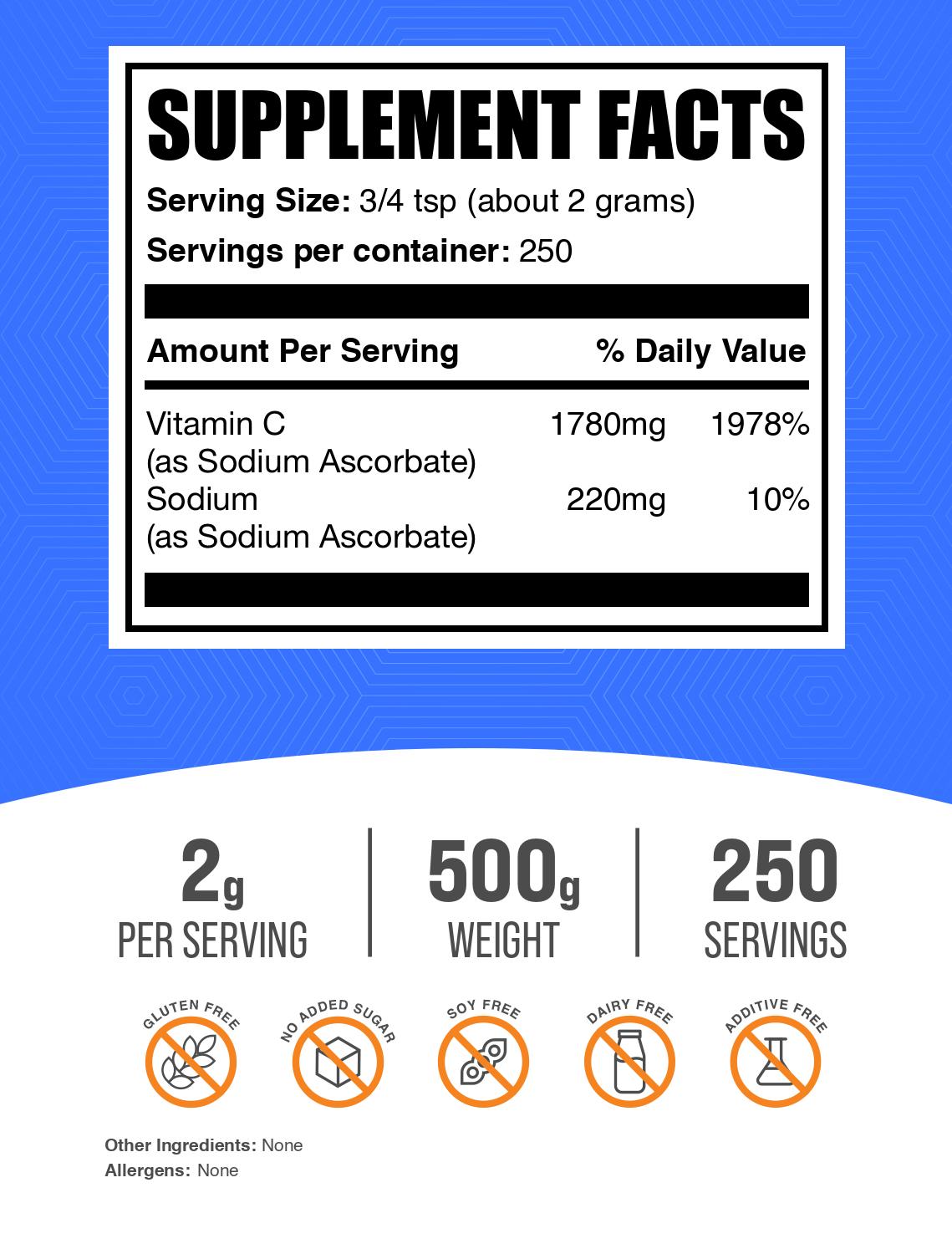 Sodium Ascorbate powder label 500g