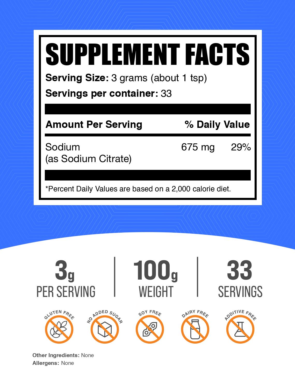 Sodium Citrate powder label 100g