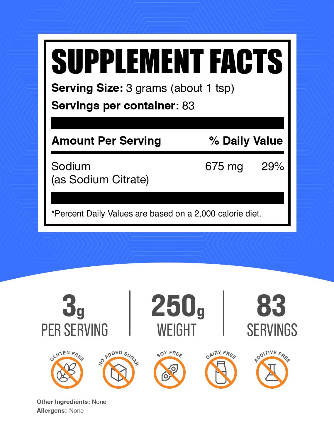 Sodium Citrate powder label 250g